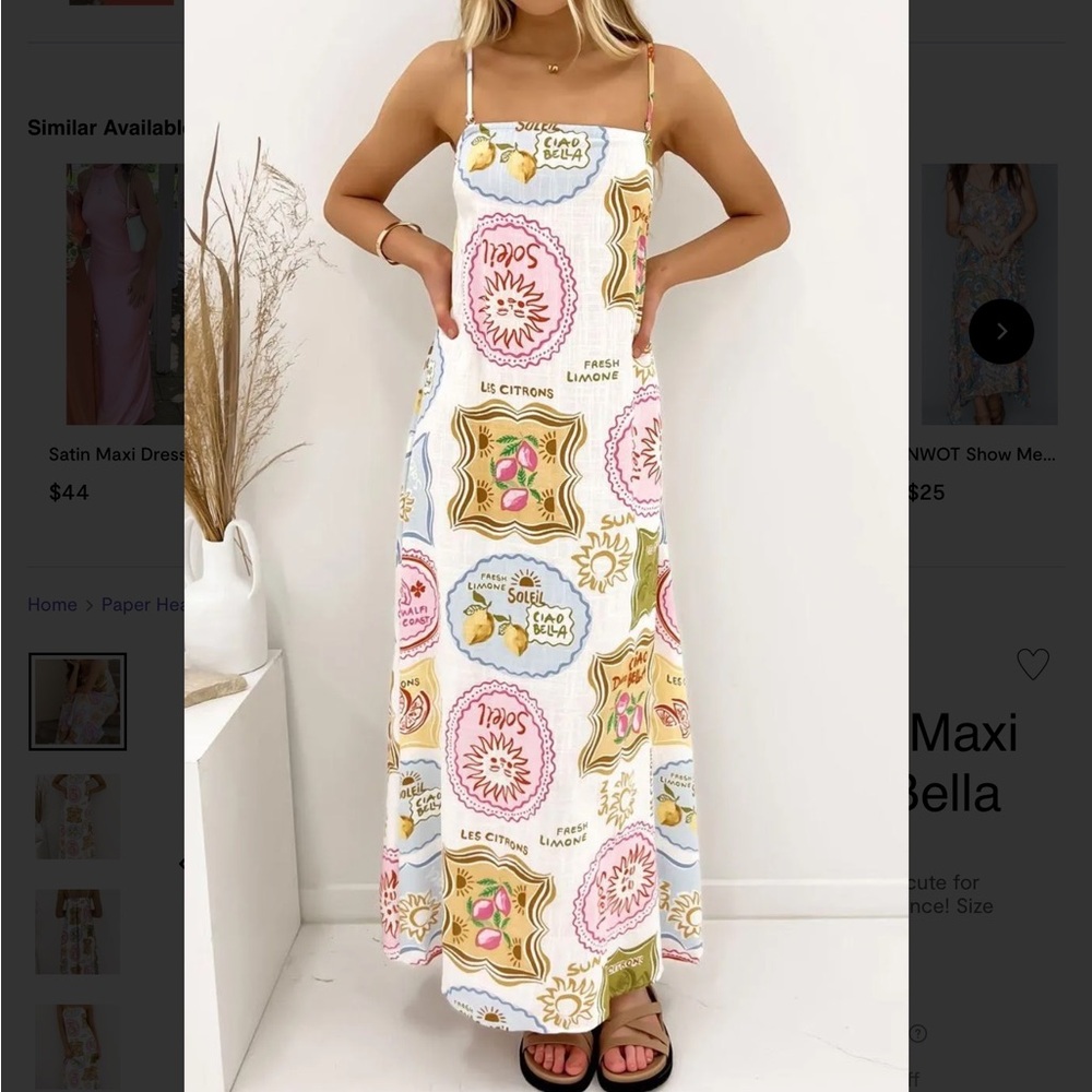 Paper Heart Maxi Dress Ciao Bella Sz L - Picture 2 of 6